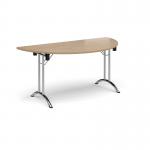 Semi circular folding leg table with chrome legs and curved foot rails 1600mm x 800mm - Kendal Oak CFL1600S-C-KO