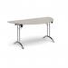Semi circular folding leg table with chrome legs and curved foot rails 1600mm x 800mm - Light Grey CFL1600S-C-LG