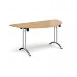 Semi circular folding leg table with chrome legs and curved foot rails 1600mm x 800mm - oak CFL1600S-C-O