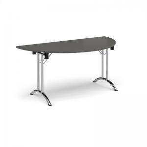 Semi circular folding leg table with chrome legs and curved foot rails