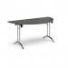 Semi circular folding leg table with chrome legs and curved foot rails 1600mm x 800mm - Onyx Grey CFL1600S-C-OG