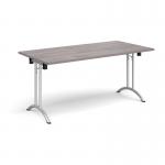 Rectangular folding leg table with silver legs and curved foot rails 1600mm x 800mm - grey oak CFL1600-S-GO