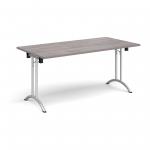 Rectangular folding leg table with silver legs and curved foot rails 1600mm x 800mm - grey oak CFL1600-S-GO