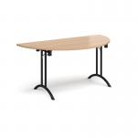 Semi circular folding leg table with black legs and curved foot rails 1600mm x 800mm - beech CFL1600S-K-B