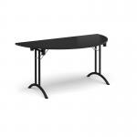 Semi circular folding leg table with black legs and curved foot rails 1600mm x 800mm - Black CFL1600S-K-BK