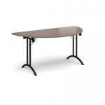 Semi circular folding leg table with black legs and curved foot rails 1600mm x 800mm - Barcelona Walnut CFL1600S-K-BW