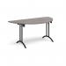 Semi circular folding leg table with black legs and curved foot rails 1600mm x 800mm - grey oak CFL1600S-K-GO