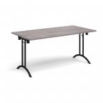 Semi circular folding leg table with black legs and curved foot rails 1600mm x 800mm - grey oak CFL1600S-K-GO