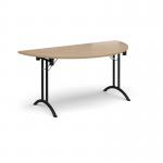 Semi circular folding leg table with black legs and curved foot rails 1600mm x 800mm - Kendal Oak CFL1600S-K-KO