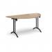 Semi circular folding leg table with black legs and curved foot rails 1600mm x 800mm - Kendal Oak CFL1600S-K-KO