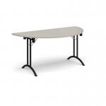 Semi circular folding leg table with black legs and curved foot rails 1600mm x 800mm - Light Grey CFL1600S-K-LG