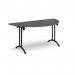 Semi circular folding leg table with black legs and curved foot rails 1600mm x 800mm - Onyx Grey CFL1600S-K-OG