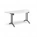 Semi circular folding leg table with black legs and curved foot rails 1600mm x 800mm - white CFL1600S-K-WH