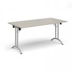 Rectangular folding leg table with silver legs and curved foot rails 1600mm x 800mm - Light Grey CFL1600-S-LG
