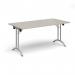Rectangular folding leg table with silver legs and curved foot rails 1600mm x 800mm - Light Grey CFL1600-S-LG