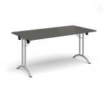 Rectangular folding leg table with silver legs and curved foot rails 1600mm x 800mm - Onyx Grey CFL1600-S-OG