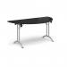 Semi circular folding leg table with silver legs and curved foot rails 1600mm x 800mm - Black CFL1600S-S-BK