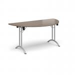 Semi circular folding leg table with silver legs and curved foot rails 1600mm x 800mm - Barcelona Walnut CFL1600S-S-BW