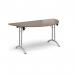 Semi circular folding leg table with silver legs and curved foot rails 1600mm x 800mm - Barcelona Walnut CFL1600S-S-BW