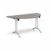 Semi circular folding leg table with silver legs and curved foot rails 1600mm x 800mm - grey oak CFL1600S-S-GO