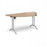 Semi circular folding leg table with silver legs and curved foot rails 1600mm x 800mm - Kendal Oak CFL1600S-S-KO