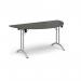 Semi circular folding leg table with silver legs and curved foot rails 1600mm x 800mm - Onyx Grey CFL1600S-S-OG