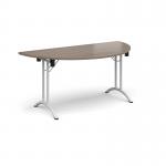 Semi circular folding leg table with silver legs and curved foot rails 1600mm x 800mm - Barcelona Walnut CFL1600S-WH-BW