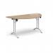 Semi circular folding leg table with white legs and curved foot rails 1600mm x 800mm - Kendal Oak CFL1600S-WH-KO