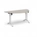 Semi circular folding leg table with white legs and curved foot rails 1600mm x 800mm - Light Grey CFL1600S-WH-LG