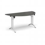 Semi circular folding leg table with white legs and curved foot rails 1600mm x 800mm - Onyx Grey CFL1600S-WH-OG