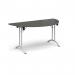 Semi circular folding leg table with white legs and curved foot rails 1600mm x 800mm - Onyx Grey CFL1600S-WH-OG