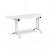 Semi circular folding leg table with white legs and curved foot rails 1600mm x 800mm - white CFL1600S-WH-WH