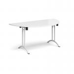 Semi circular folding leg table with white legs and curved foot rails 1600mm x 800mm - white