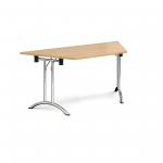 Trapezoidal folding leg table with chrome legs and curved foot rails 1600mm x 800mm - oak