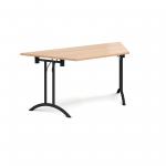 Trapezoidal folding leg table with black legs and curved foot rails 1600mm x 800mm - beech
