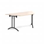 Trapezoidal folding leg table with black legs and curved foot rails 1600mm x 800mm - maple