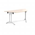 Trapezoidal folding leg table with silver legs and curved foot rails 1600mm x 800mm - maple
