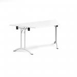 Trapezoidal folding leg table with white legs and curved foot rails 1600mm x 800mm - white