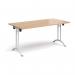 Rectangular folding leg table with white legs and curved foot rails 1600mm x 800mm - beech CFL1600-WH-B