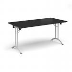 Rectangular folding leg table with white legs and curved foot rails 1600mm x 800mm - Black CFL1600-WH-BK