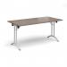 Rectangular folding leg table with white legs and curved foot rails 1600mm x 800mm - Barcelona Walnut CFL1600-WH-BW