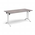 Rectangular folding leg table with white legs and curved foot rails 1600mm x 800mm - grey oak CFL1600-WH-GO