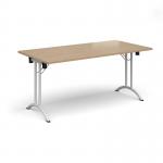 Rectangular folding leg table with white legs and curved foot rails 1600mm x 800mm - Kendal Oak CFL1600-WH-KO