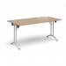 Rectangular folding leg table with white legs and curved foot rails 1600mm x 800mm - Kendal Oak CFL1600-WH-KO