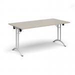 Rectangular folding leg table with white legs and curved foot rails 1600mm x 800mm - Light Grey CFL1600-WH-LG