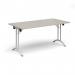 Rectangular folding leg table with white legs and curved foot rails 1600mm x 800mm - Light Grey CFL1600-WH-LG