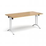 Rectangular folding leg table with white legs and curved foot rails 1600mm x 800mm - oak CFL1600-WH-O