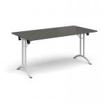 Rectangular folding leg table with white legs and curved foot rails 1600mm x 800mm - Onyx Grey CFL1600-WH-OG