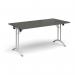 Rectangular folding leg table with white legs and curved foot rails 1600mm x 800mm - Onyx Grey CFL1600-WH-OG