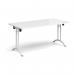 Rectangular folding leg table with white legs and curved foot rails 1600mm x 800mm - white CFL1600-WH-WH